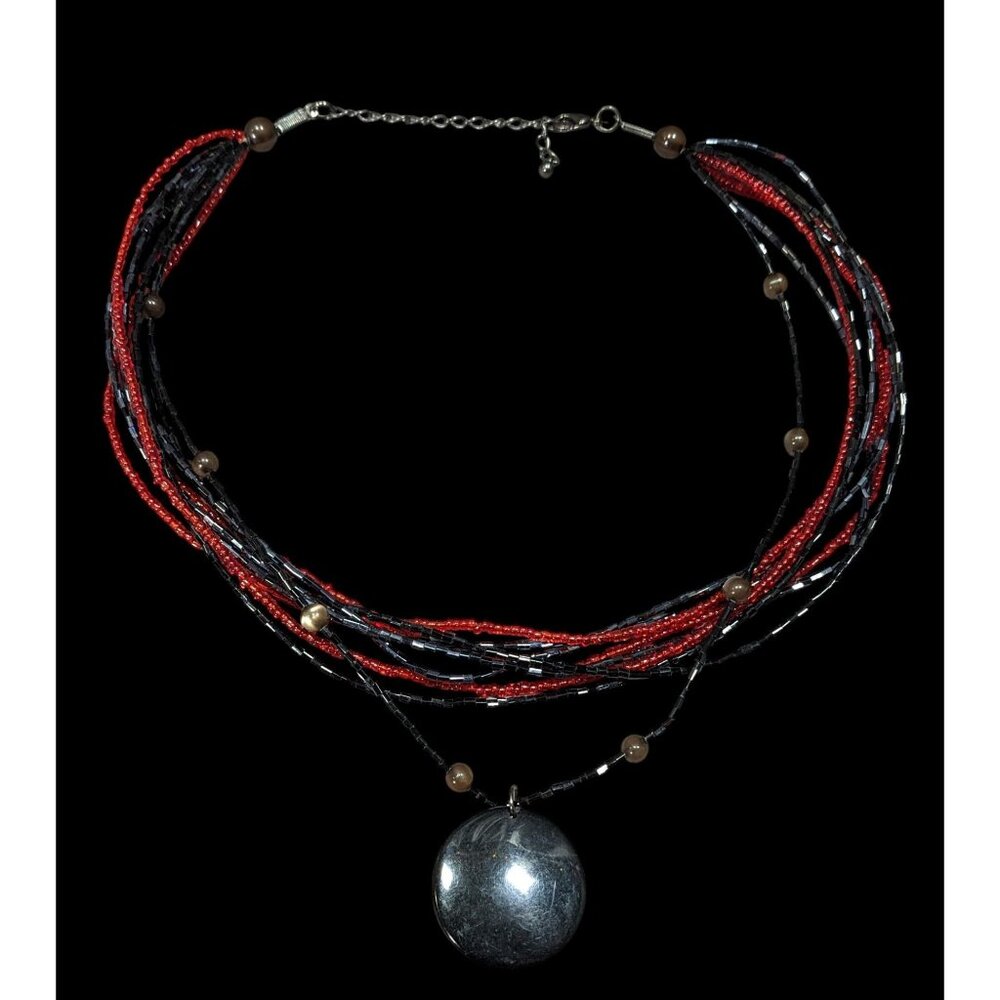 Gothic Black And Red Layered Glass Beaded Necklace